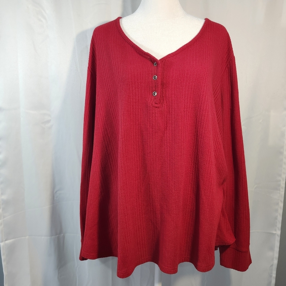 Maurcies Size 3X Women's Red Button-Up Top